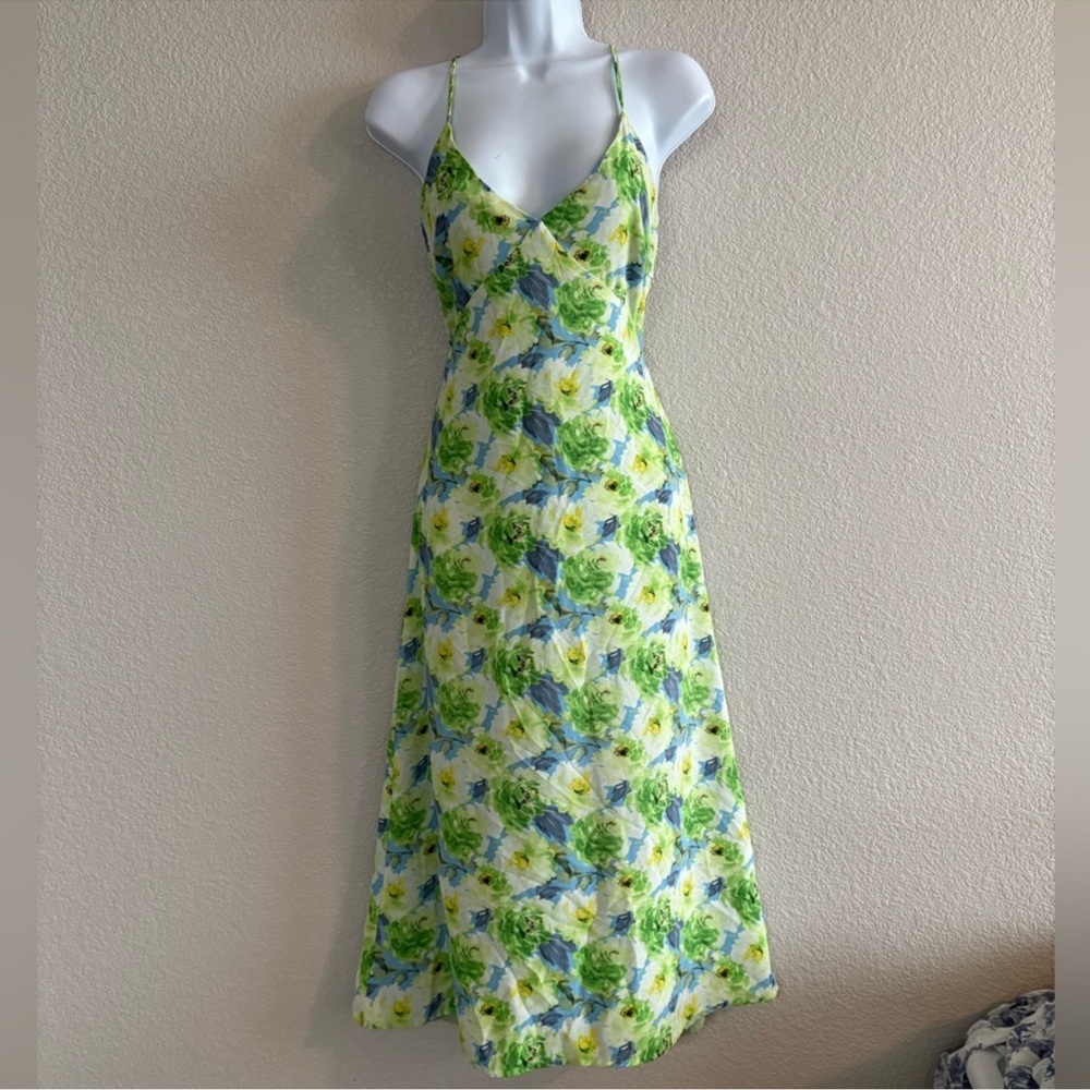 Green and White Sleeveless Midi Sundress for Wedding Guest